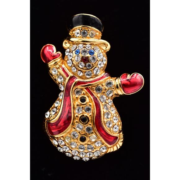 Monet Vintage Crystal Christmas Snowman Pin Brooch Rhinestone Gold Signed BinBP - Picture 1 of 12